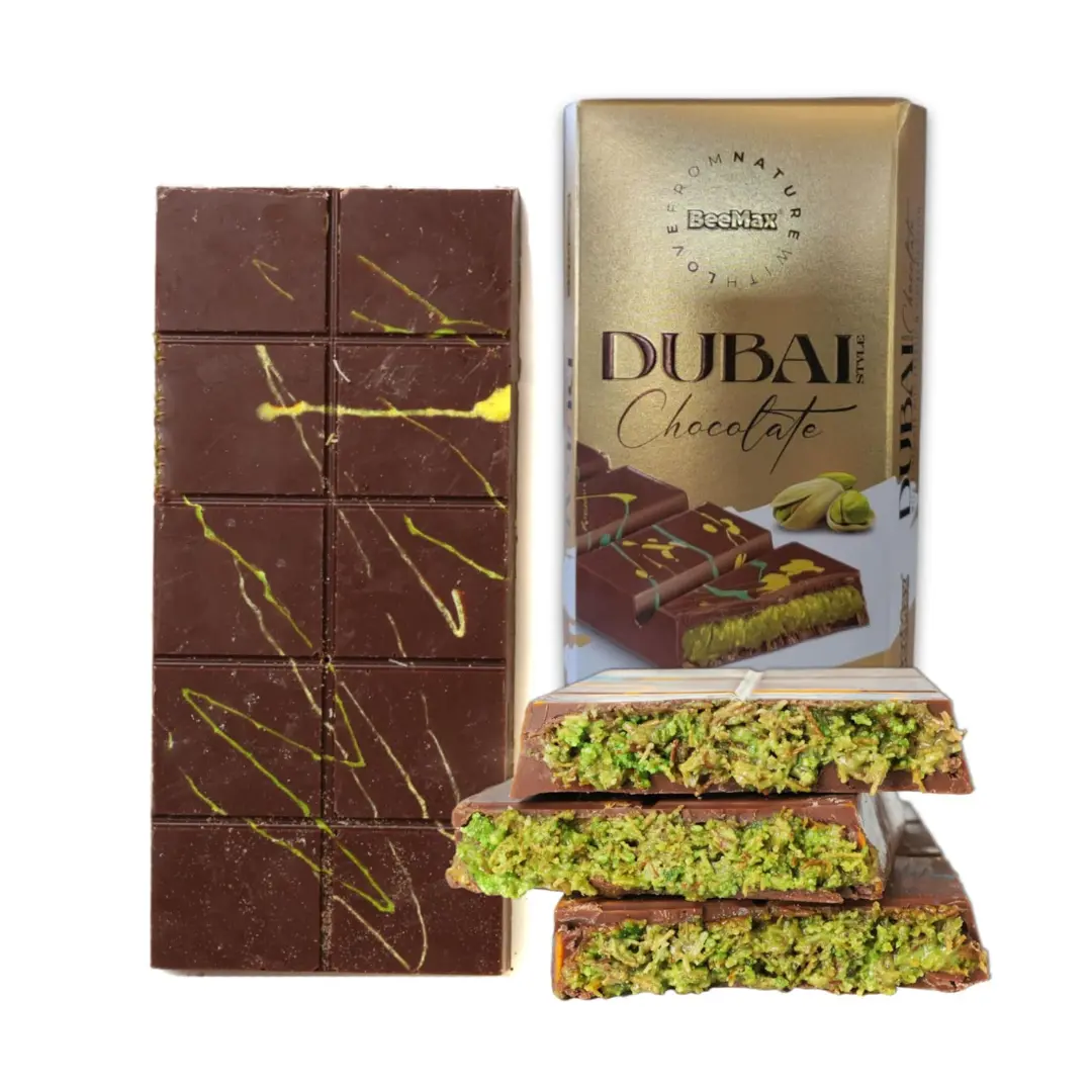 Authentic Dubai-Style Chocolate Bar | 7 oz of Luxurious Middle Eastern Indulgence | Premium Milk Chocolate, Golden Kadayif Crisps & Hand-Harvested Pistachios – Imported from Turkey - Now Ships with Ice Pack