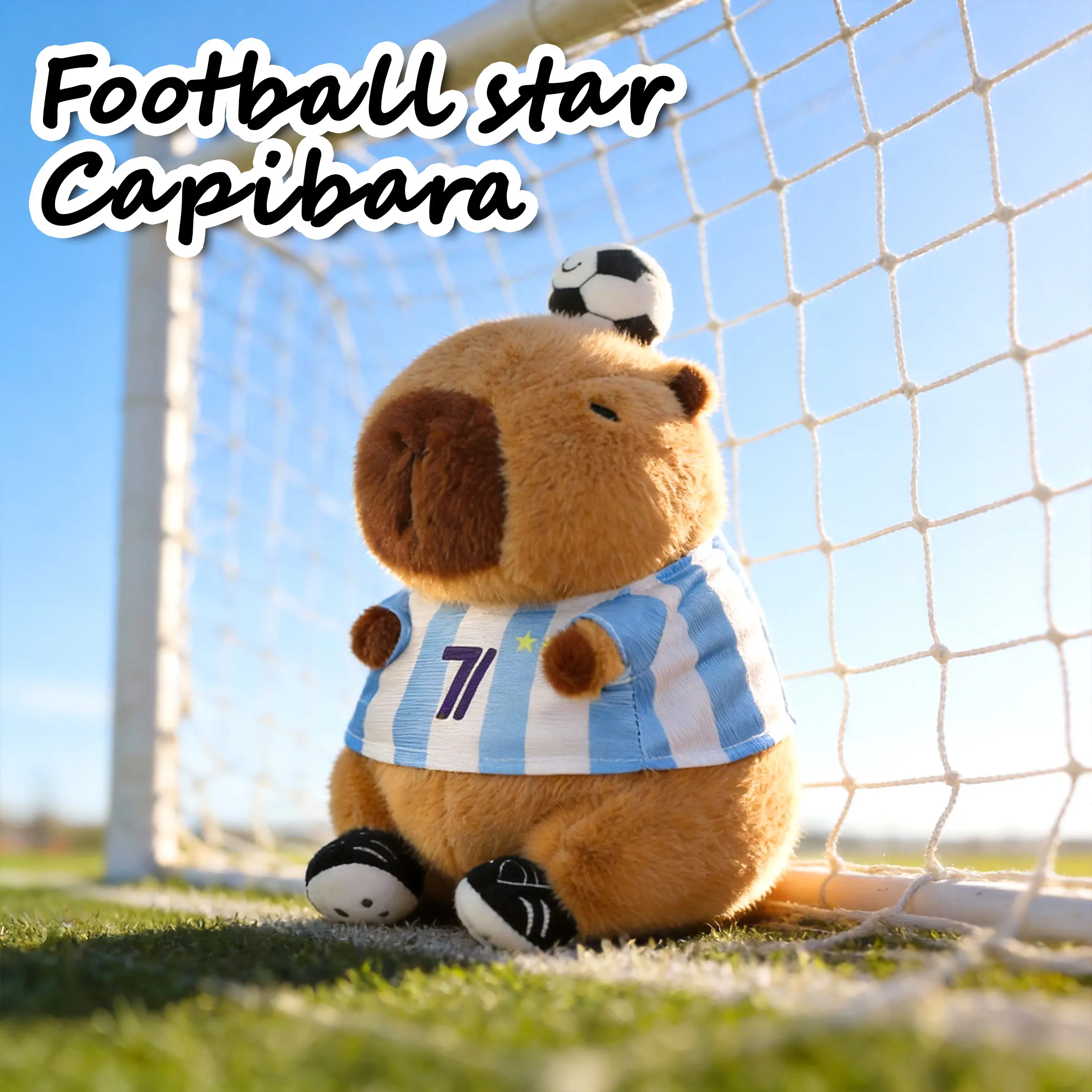 Football Star Capybara Fluffy Fabric Stuffed Toy - Kawaii Stuffed Animal Collectibles, Sports-Themed Jersey & Helmet Outfit, Huggable Realistic Kids’ Toy, Soft Cuddly Gift for Capybara Enthusiasts (Holidays, Birthdays)