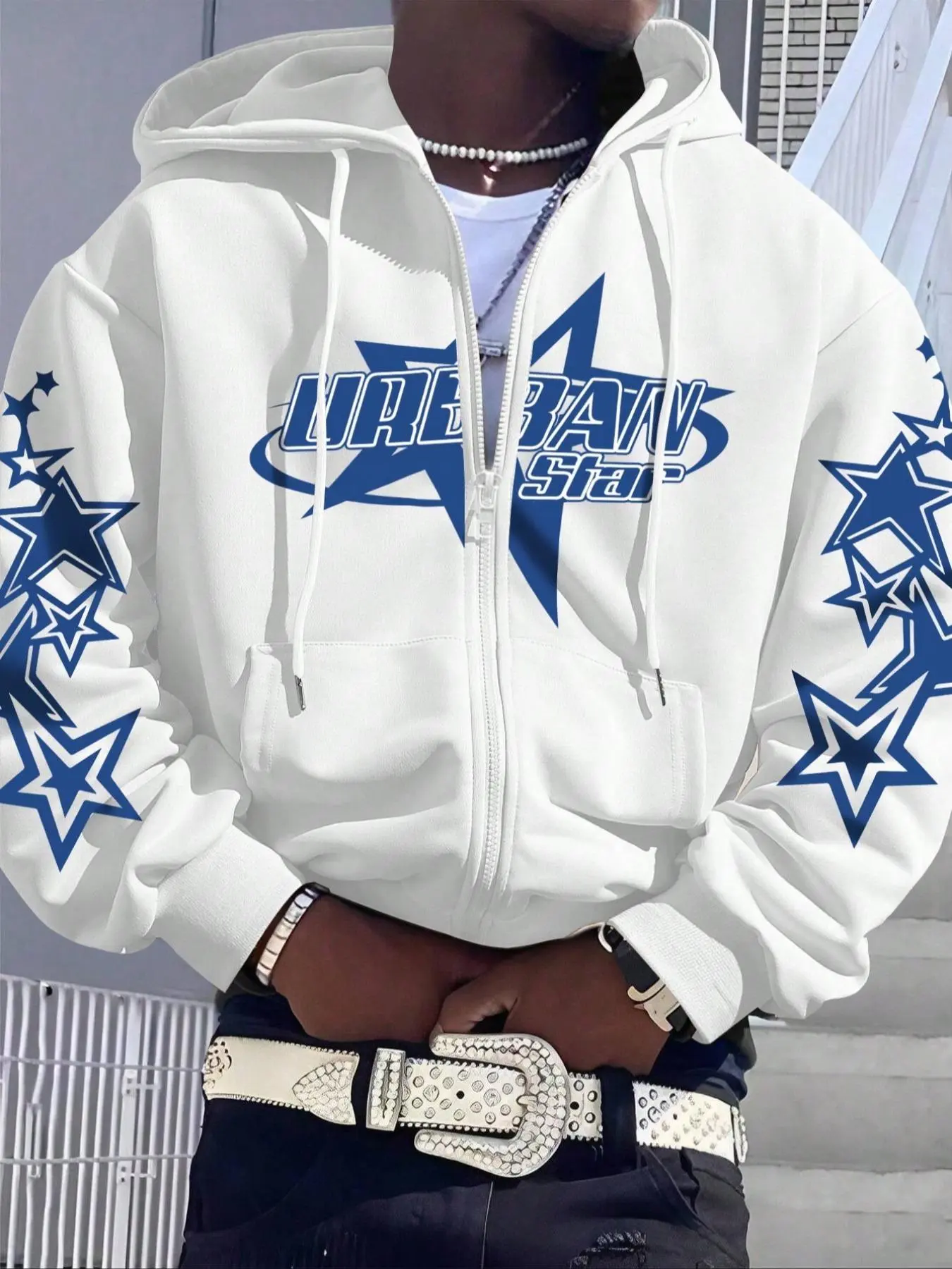 Men's Star Print Drop Shoulder Hoodie, Fashion Casual Regular Fit Drawstring Pocket Hooded Sweatshirt for Daily Holiday Outdoor Wear, Men Clothes for Fall & Winter, Streetwear Hoodie, Drawstring Pocket Hoodies, Hoodie Clothing Tops