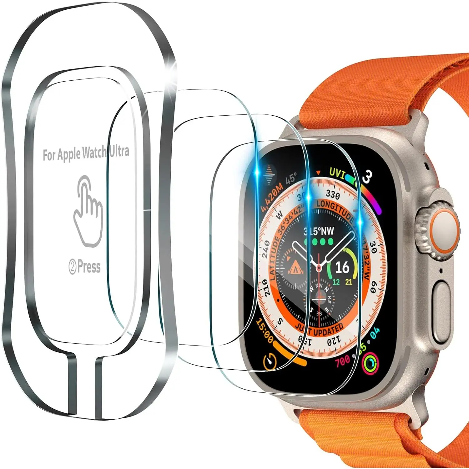 3-Pack Synthetic Tempered Glass Wristwatch Protective Screen Protectors for 49mm Wearable Watch Ultra (Compatible with Series 3/2/1), Full Coverage with Easy Installation Kit, 9H Glass Shields Daily Screen Impacts