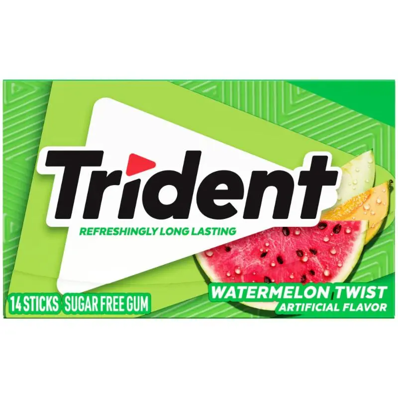3x Trident Watermelon Twist Sugar Free Chewing Gum - Juicy Flavor Fresh Breath Mints Snack Treats 14ct
