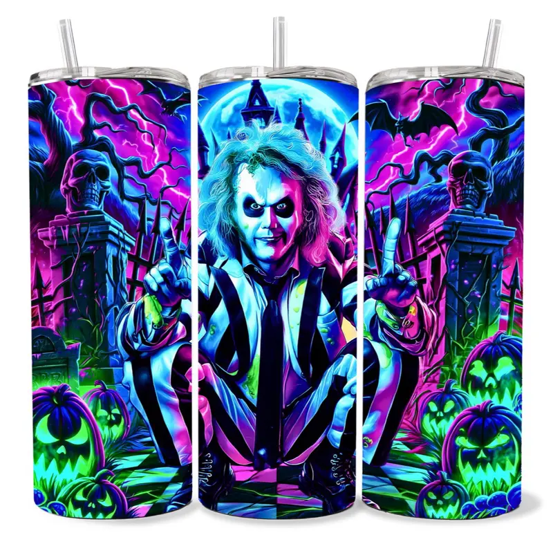 Beetle Juice 20 oz Tumbler - BPA Free, Stainless Steel, Leak Proof, Clear Lid, Includes Straw