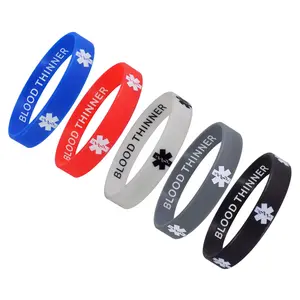 BLOOD THINNER Medical Alert ID Privacy Enhanced Silicone Bracelets Wristbands 5 Pack