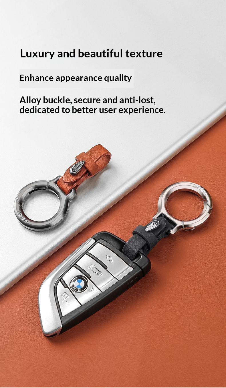 Upgraded Zinc Alloy Keychain with Leather Strap, Stylish EDC Key chain Holder for Car Keys, House Keys, Everyday Carry, Gift for Men and Women