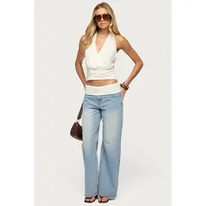 Knit Foldover Low Rise Baggy Jeans