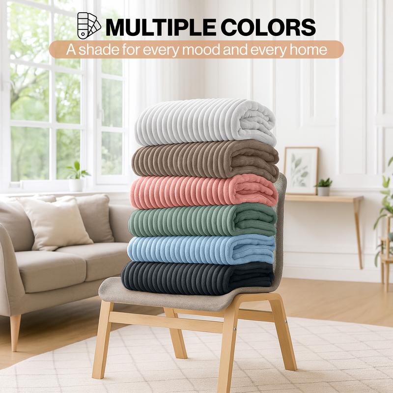 Lux Decor Ultra Soft Striped Throw Blanket - Gentle. Lightweight, Cozy 3cm Stripe Design Fleece Throw -Stress Relief All‑Season Blanket for Bed, Couch, Travel & Camping, Classic Stripe Design - Home Decor - Plush Gift Idea