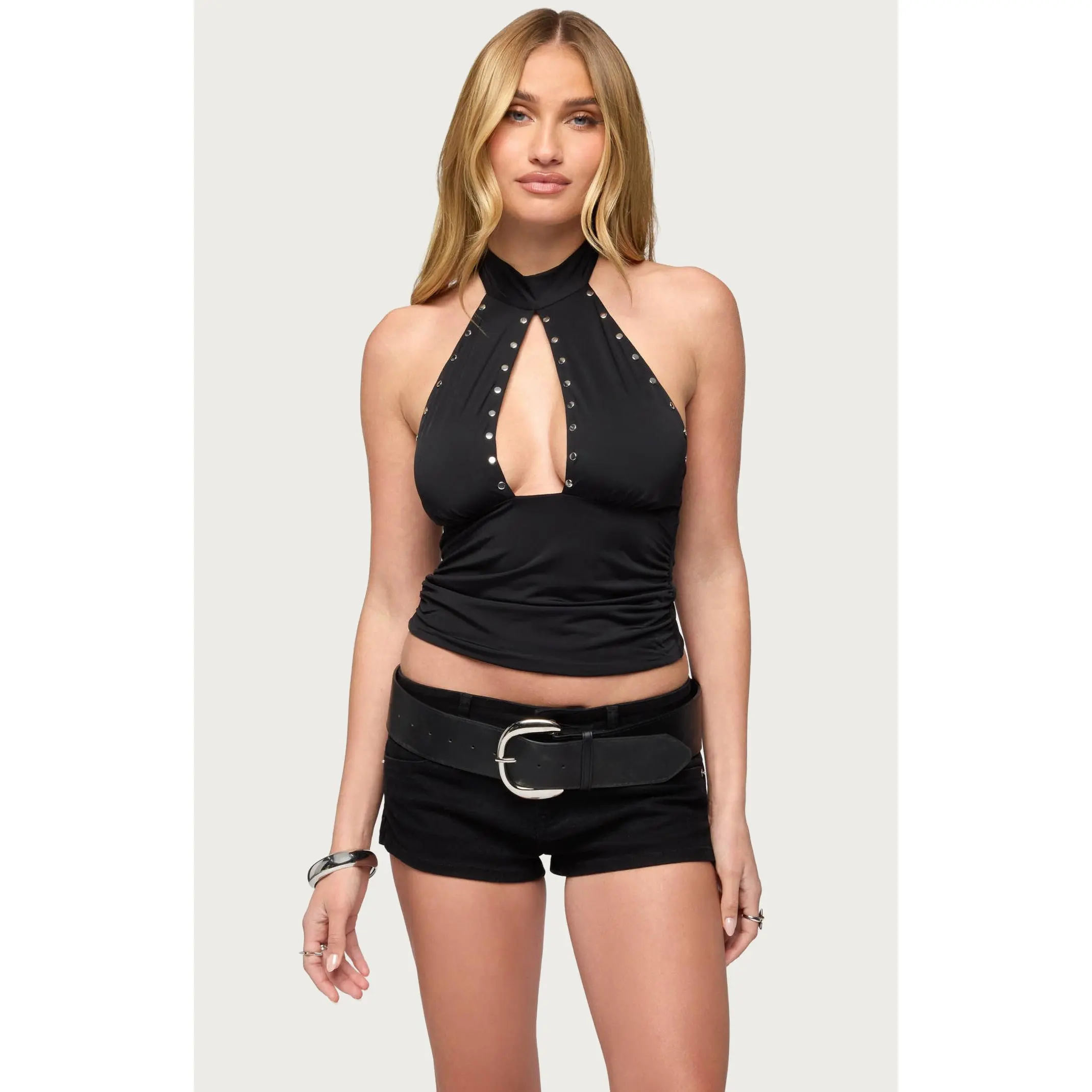 Edikted Women's Mahliah Studded Cutout Halter Top