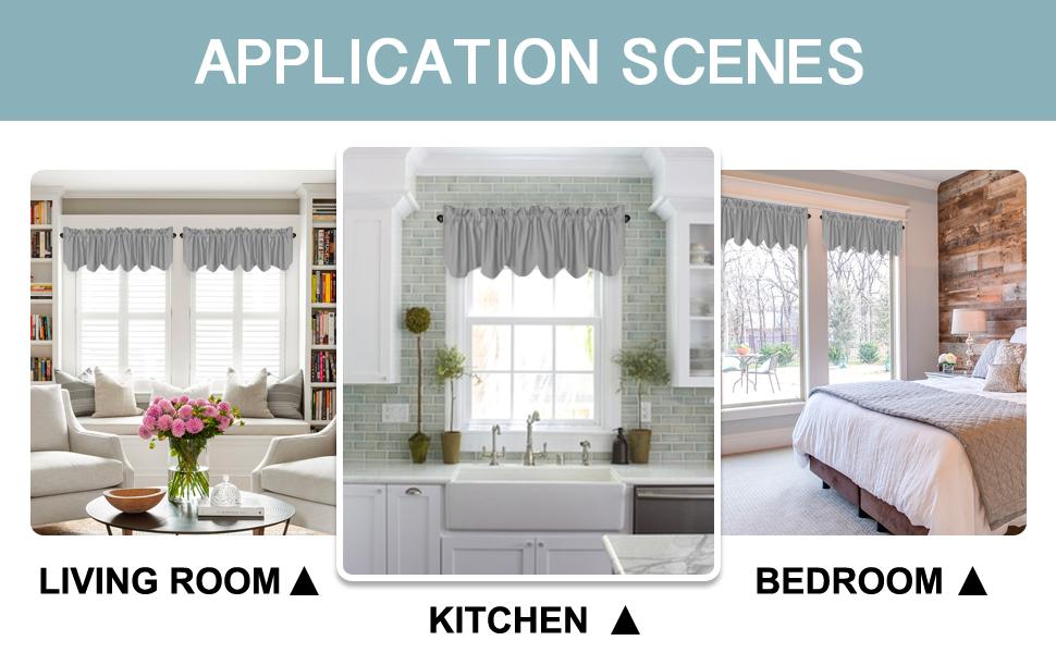H.VERSAILTEX Blackout Curtain Valances for Kitchen Windows/Living Room/Bathroom Privacy Protection Rod Pocket Decoration Scalloped Winow Valance Curtains