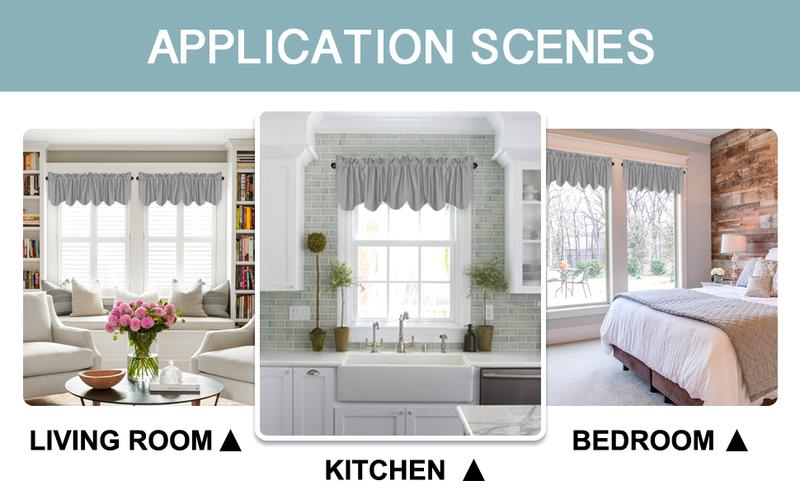 H.VERSAILTEX Blackout Curtain Valances for Kitchen Windows/Living Room/Bathroom Privacy Protection Rod Pocket Decoration Scalloped Winow Valance Curtains