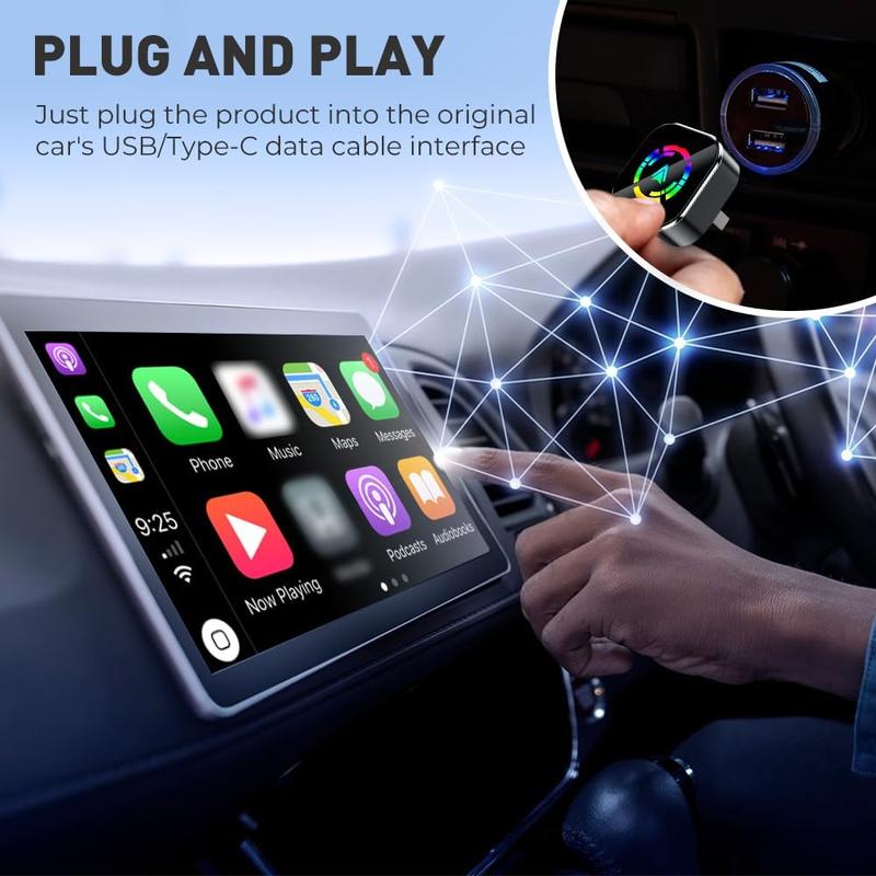 2026 Wireless CarPlay Adapter for Apple,for Android, Upgrade Wired to Wireless, Mini USB-C/Type-C Design, Plug and Play, No Delay Bluetooth+WIFI Stable Connection Car Play for iPhone