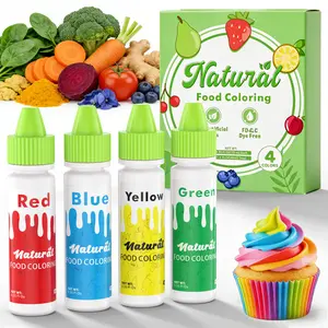 Natural Plant-Based  Food Coloring 4×0.35 Fl oz 10ml / Bottle Vegan Food Coloring for Icing & Frosting, Bright Colors for Cake Decorating, Kids-Safe Easter Baking Supplies  Cream Nata