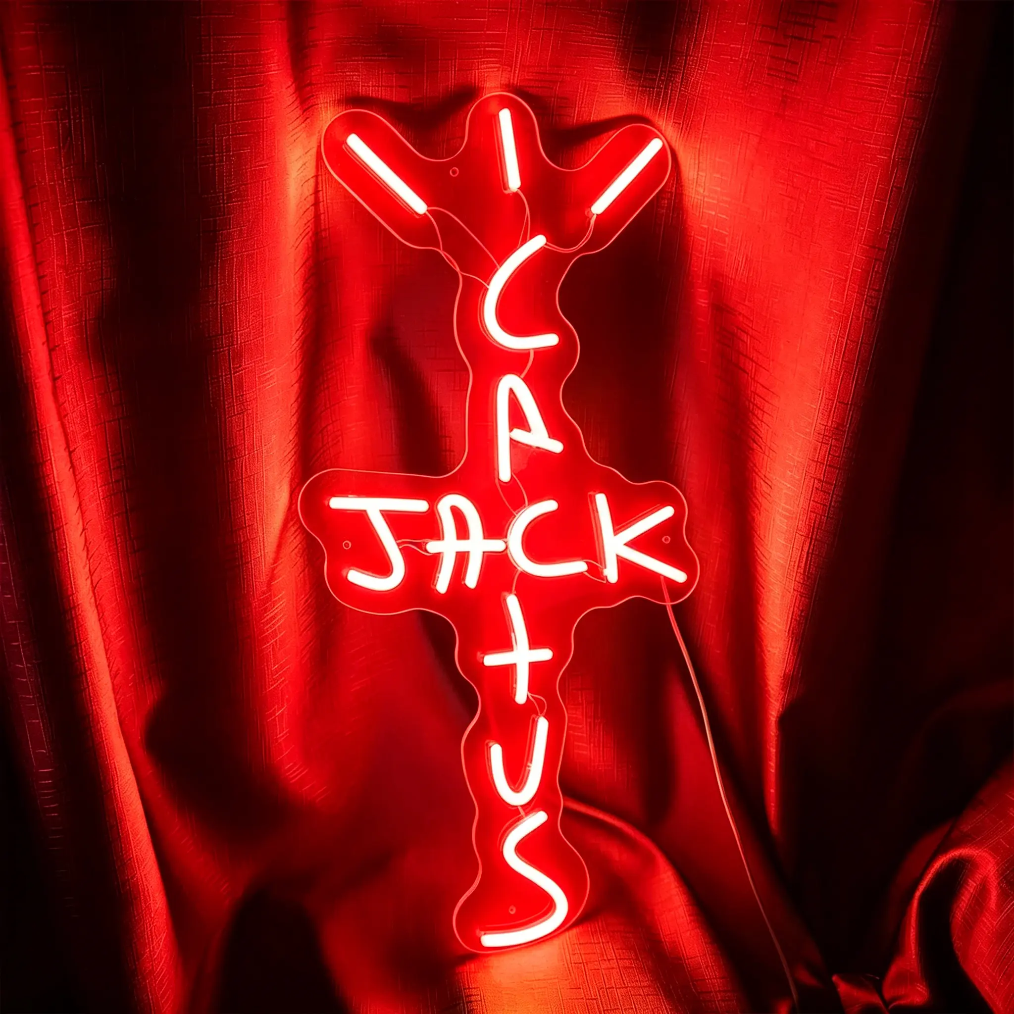 Red Jack Cactus Neon Signs for Wall Decor Neon Wall Art Acrylic LED Lights with Hanging Chain Light Up Signs for Bedroom Decor Man Cave Bar Pub Wedding Party summerwins,dorm essentials,home decor,home essentials,camping essentials