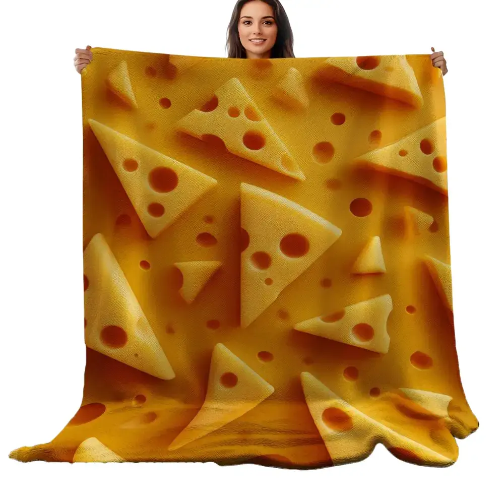 Cheesy Triangular Design Flannel Blanket Made from Soft, High-Quality Polyester, Perfect for The Gym, Couch, Bed, Travel, Camping, Living Room