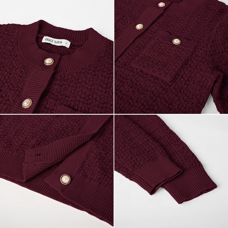 GRACE KARIN Womens Open Front ButtonDown Long Sleeve Texture Knit Cardigan Sweaters with Pockets GRACE KARIN Womens Open Front ButtonDown Long Sleeve Texture Knit Cardigan Sweaters with Pockets