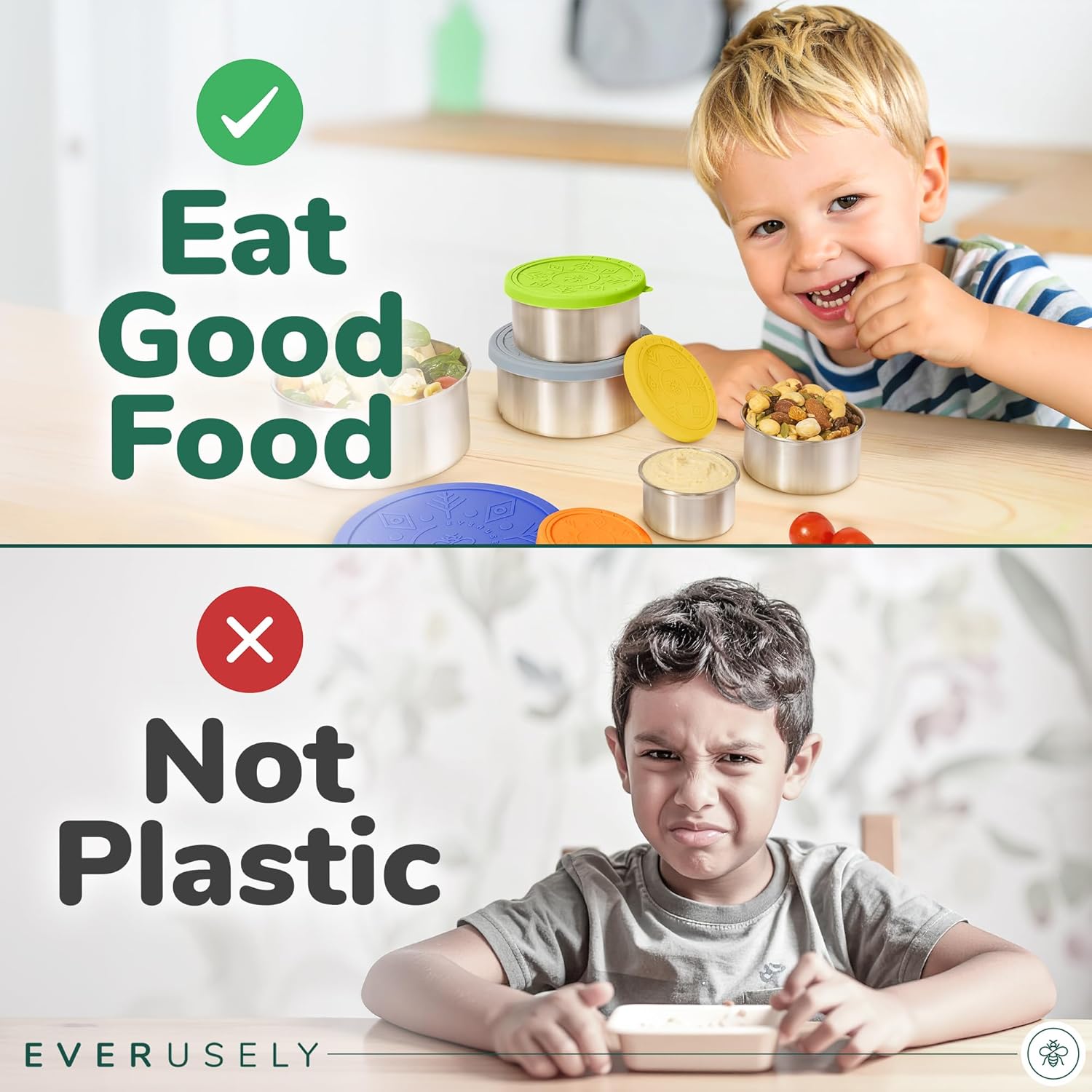 Everusely Stainless Steel Food Containers with Silicone Lids Set of 5 Leakproof Reusable Lunch & Snack Boxes for Kids & Adults 304 Food-Grade Steel & Airtight Seal Ideal for Meal Prep & Travel