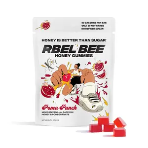 RBEL BEE Poma Punch Honey Gummies - Mexican Vanilla Saffron Honey & Pomegranate Sour Chewy Candy - No Artificial Colors or Flavors - 2 oz