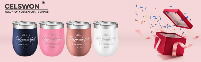 Stainless Steel Wine Tumbler 4 Pack,Insulated Wine Glasses Set with Lids and Straws, Wine Tumblers with sayings, (Multi-Color 4 Pack, 12 oz) Springtok