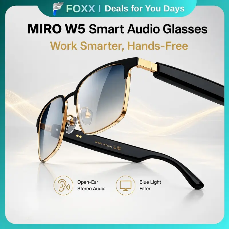 【W5】 MIRO Smart Audio Glasses (Lifetime FREE Membership) – 10-Hour Battery, Blue Light Filter, Stereo Audio for Meetings, Work, Travel & Daily Use – Wireless Smartglasses Headphones, Wearable Gadget, Ideal Gift for Professionals & Tech Lovers