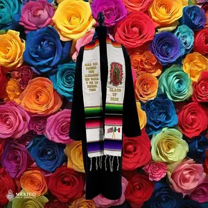 Mexican Graduation Stole Custom Sarape Virgin of Guadalupe with Flowers and Flags Embroidery Personalized Sash Class of 2026 | Mexico Todo Corazon