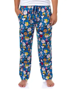 Peanuts Pajama Pants Men's Charlie Brown Snoopy Woodstock Adult Sleep Bottoms (Large)