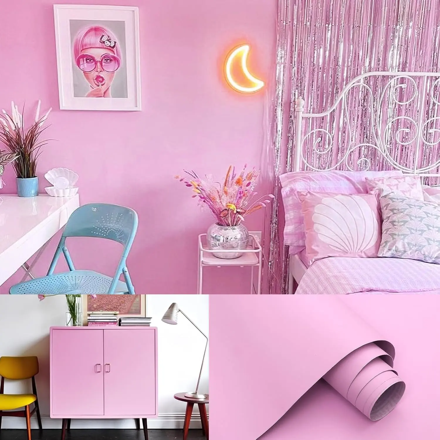 15.7"x118" Pink Wallpaper Contact Paper Pink Peel and Stick Wallpaper Lavender Self Adhesive Contact Paper for Cabinets Girls Bedroom Wallcovering Furniture Countertop Vinyl Roll