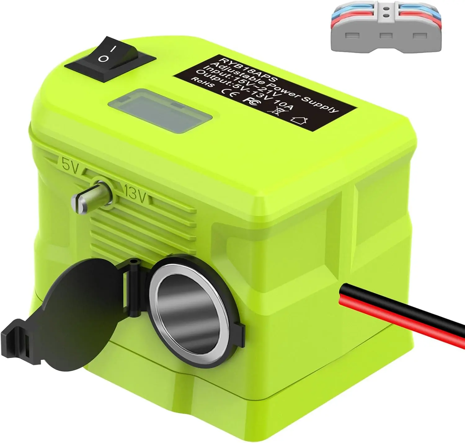 Step Down Adapter for Ryobi Battery | 18V to 12V Converter Voltage Regulator 18V to 5V-13V Adjustment DIY Power Supply | with 16 AWG Wire | Connection Terminal | Cigarette Lighter Socket