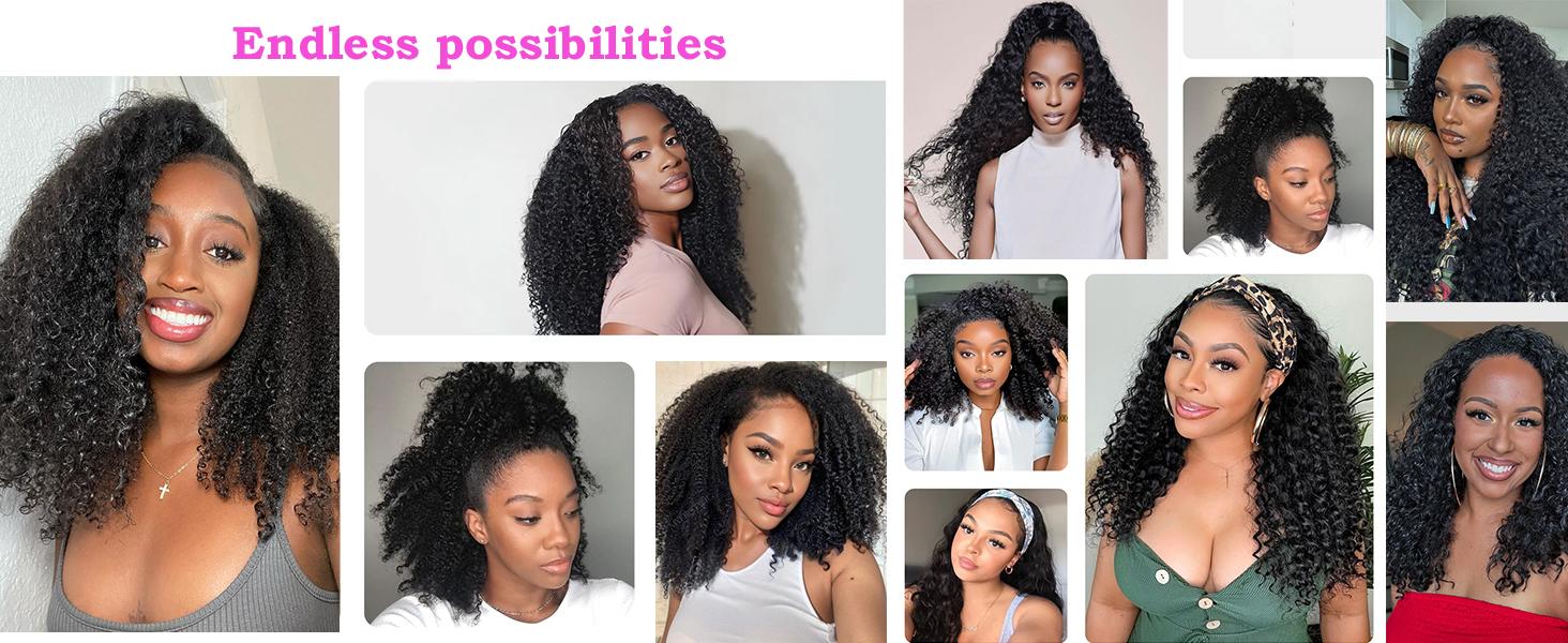 Half Wig Human Hair Glueless Wigs Upgrade 3 IN 1 Half Wig With Drawstring Seamless Clip Ins Flip Over Kinky Curly Half Wig Human Hair 200% Density Wear Go Glueless Wigs 100% Human Hair Wig Beginner Friendly For Women