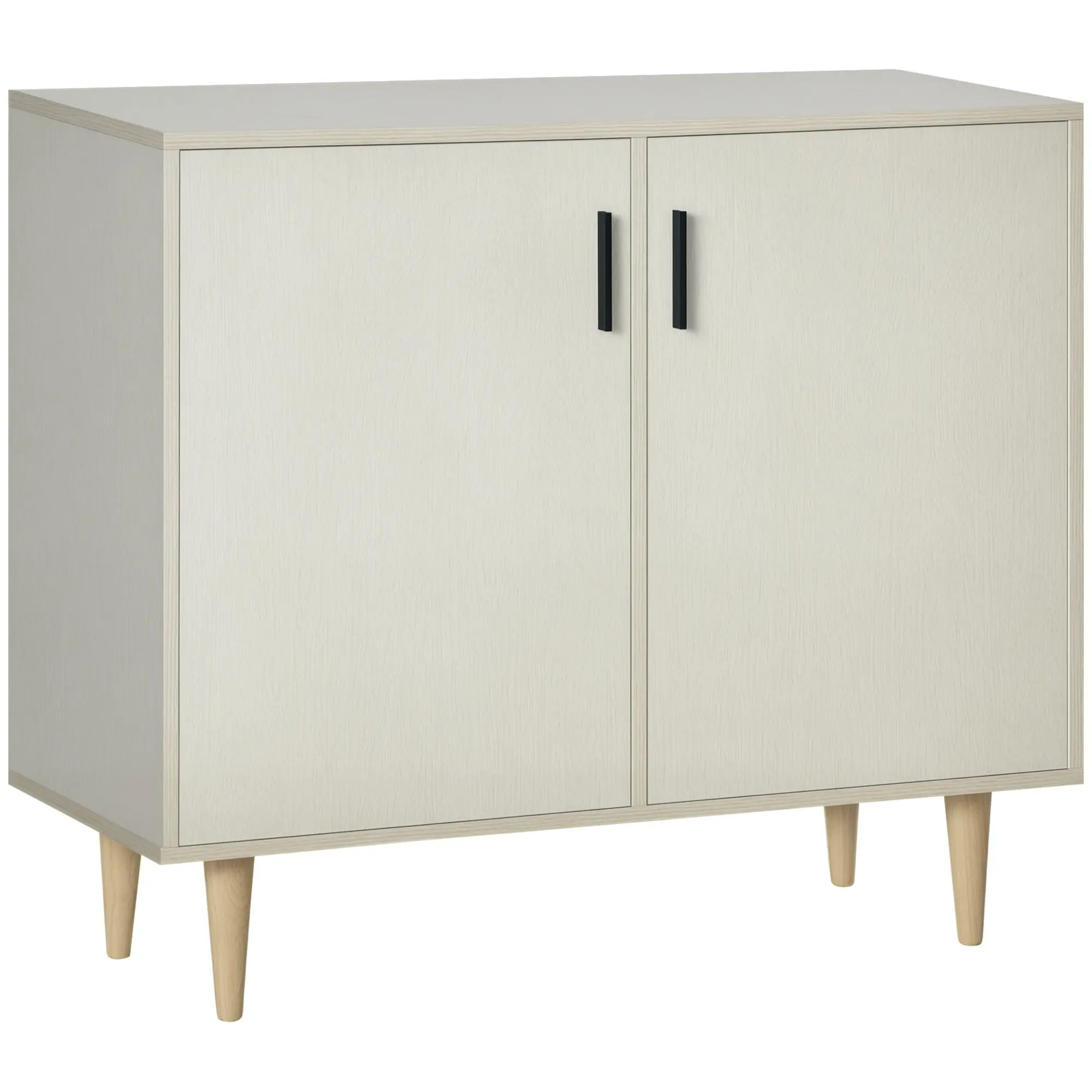 Natural Wood Legs Sideboard Buffet Cabinet - Dining Room Kitchen Accent Cupboard with Double Doors, Adjustable Shelves for Living Room