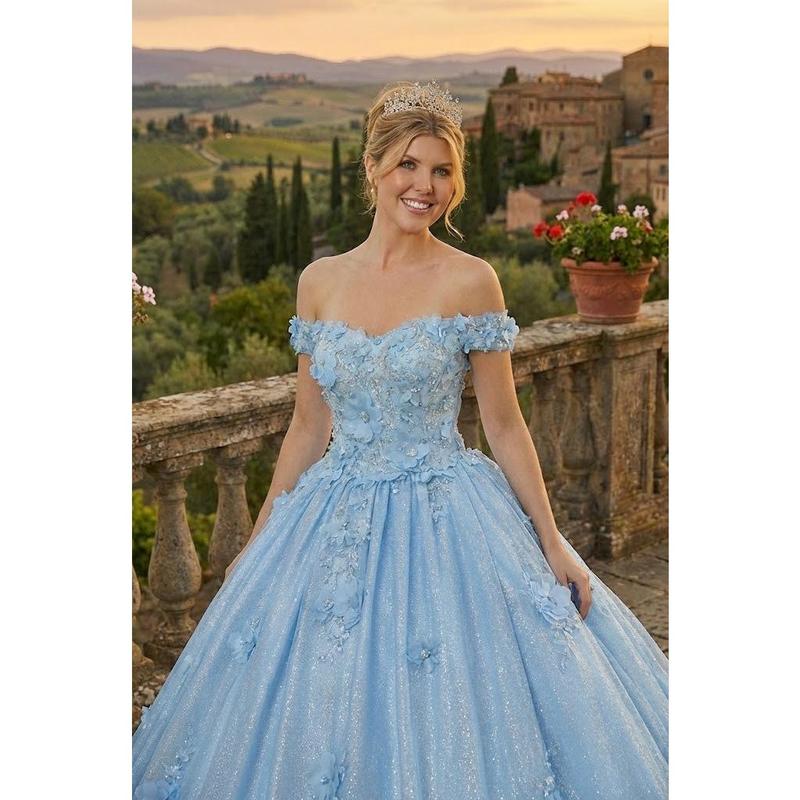 Off Shoulder Floral Applique Corset Ball Quince Dress