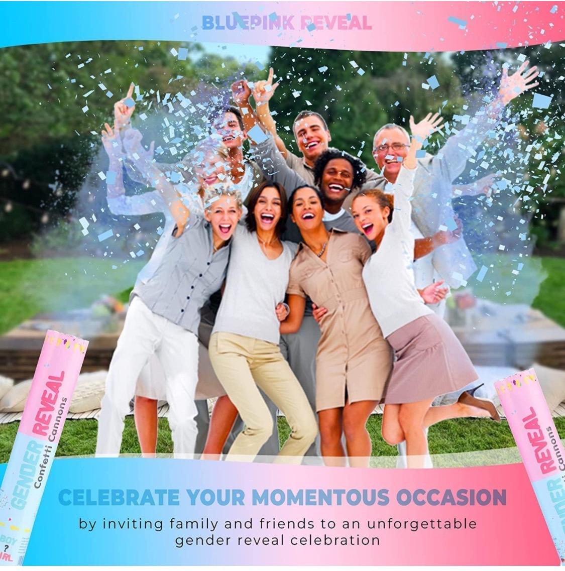 Gender reveal Party celebrations Confetti Powder  ColorfulCannon,12Inch Biodegradable Confetti Poppers 4 Pack Multicolor Party Poppers Confetti Shooters, Air Compressed Party Poppers for Graduation New Years Eve Birthday Wedding Indoor and Outdoor Burst