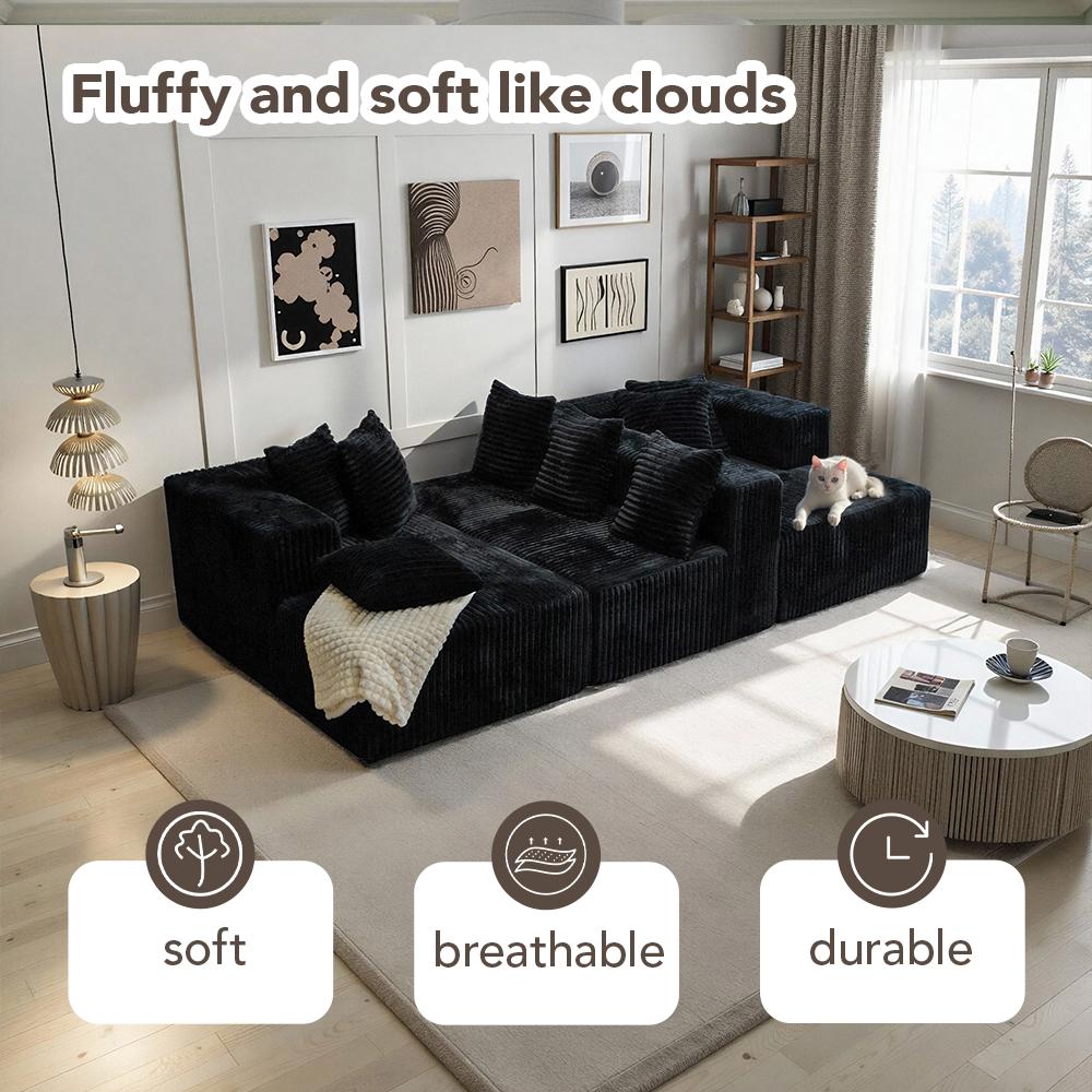 132'' U-shape Modular Corduroy Sofa Modern Living Room Comfortable No Assembly Needed Popular Boneless Sectional Couch Loveseat Couch Sleek boneless sectional couch bean bags furniture living room