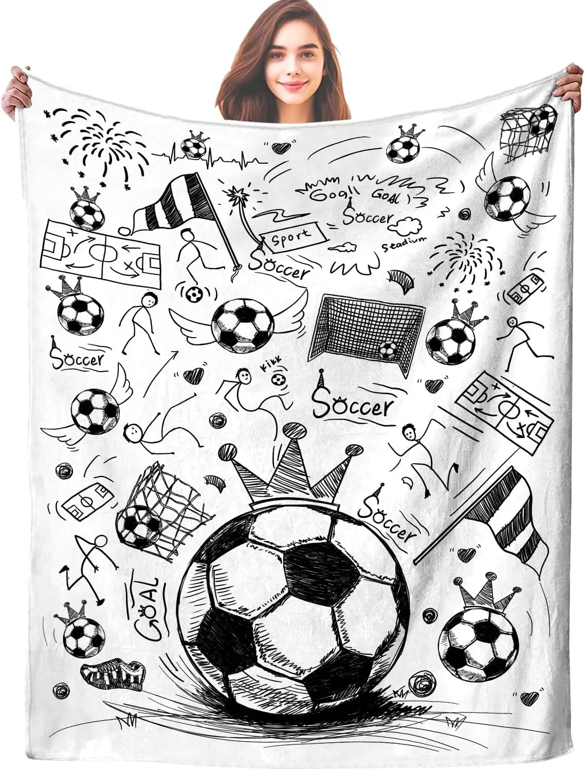 Soccer Blanket Sport Fans Cozy Soccer Blankets and Throws Unique Funny Plush Football Theme Decor Bedding for Lovers Kids Boys Girls Women Men Gifts Living Room Bedroom