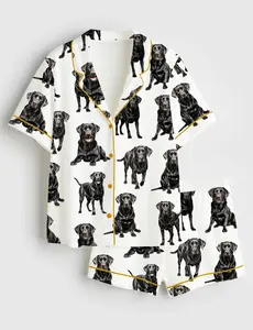Women's Black Labrador Satin Pajama Set Women's Black Labrador Satin Pajama Set