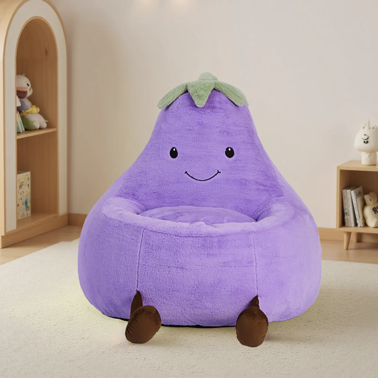 Bean Bag Chair, Cute Eggplant Shaped Toddler Sofa with Memory Foam