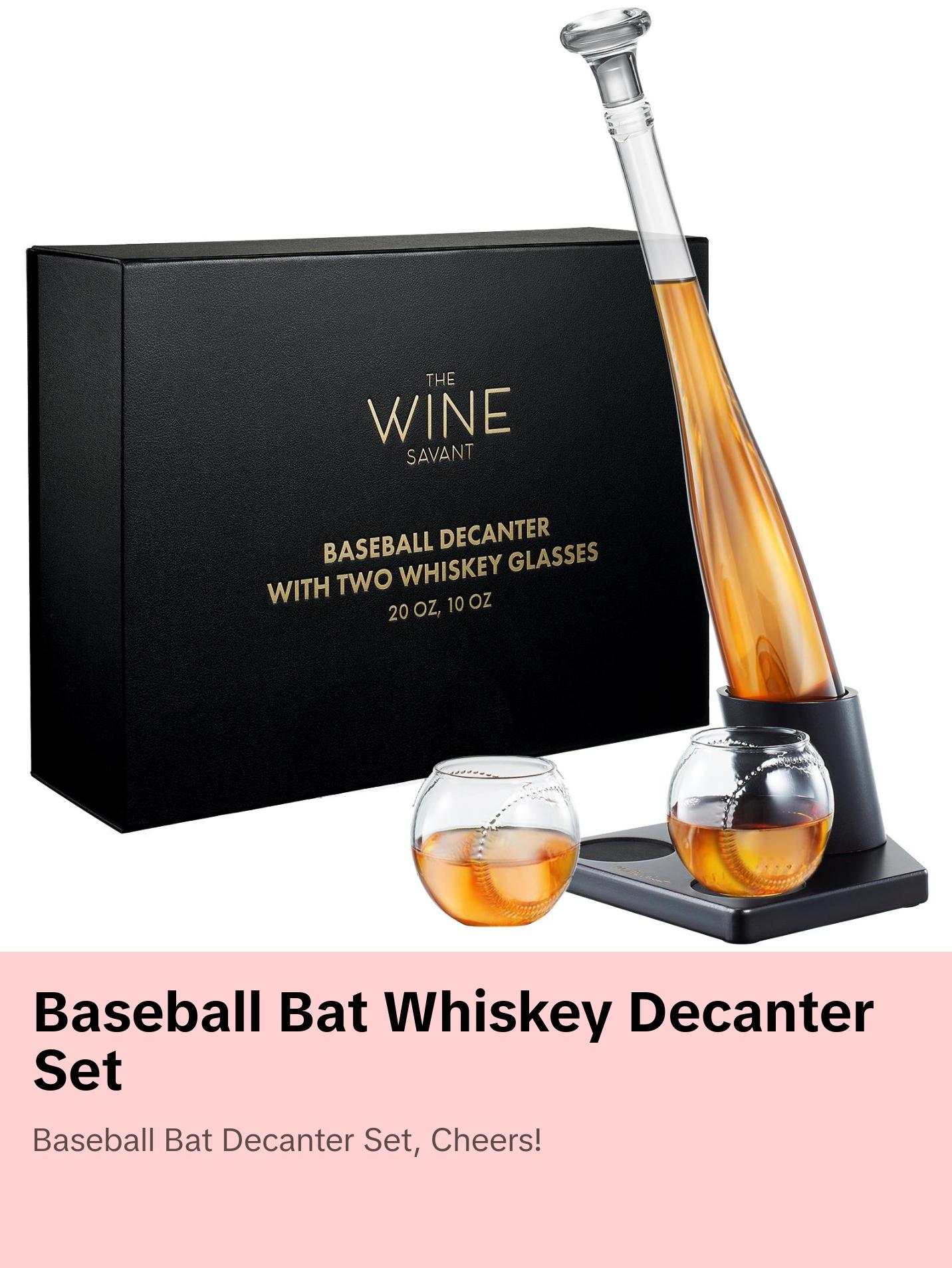Baseball Themed Whiskey Decanter Set - 20Oz Bat Shaped Decanter with 2 11OZ Glasses, Perfect Birthday Gift for Men, Brothers, Boyfriends, Coaches – Ideal for Liquor, Tequila and Bourbon with Gift Box