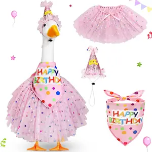 Happy Birthday Porch Goose Outfit for 23inch Plastic/Cement Goose Classroom Decor, Porch Goose Costume Lawn Goose Clothes