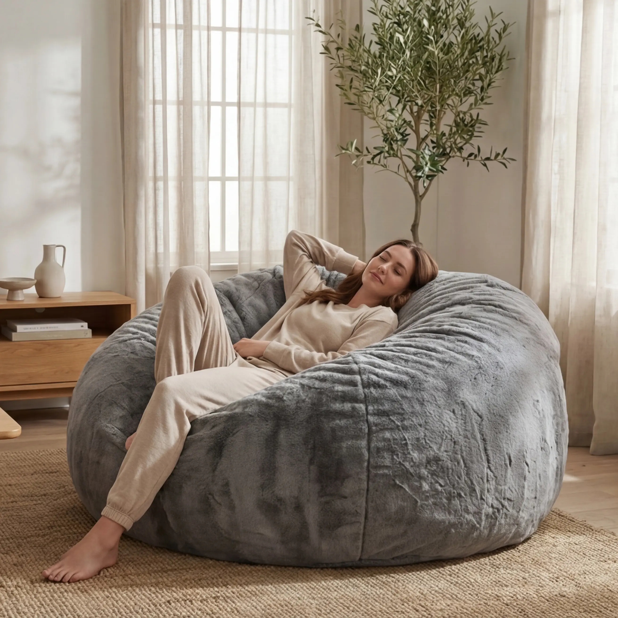 6FT Gaint Bean bag Lazy sofa with filler Bean bag Chair ShipFree High-Rebound Memory Foam Furniture Flannel CoverRemovable