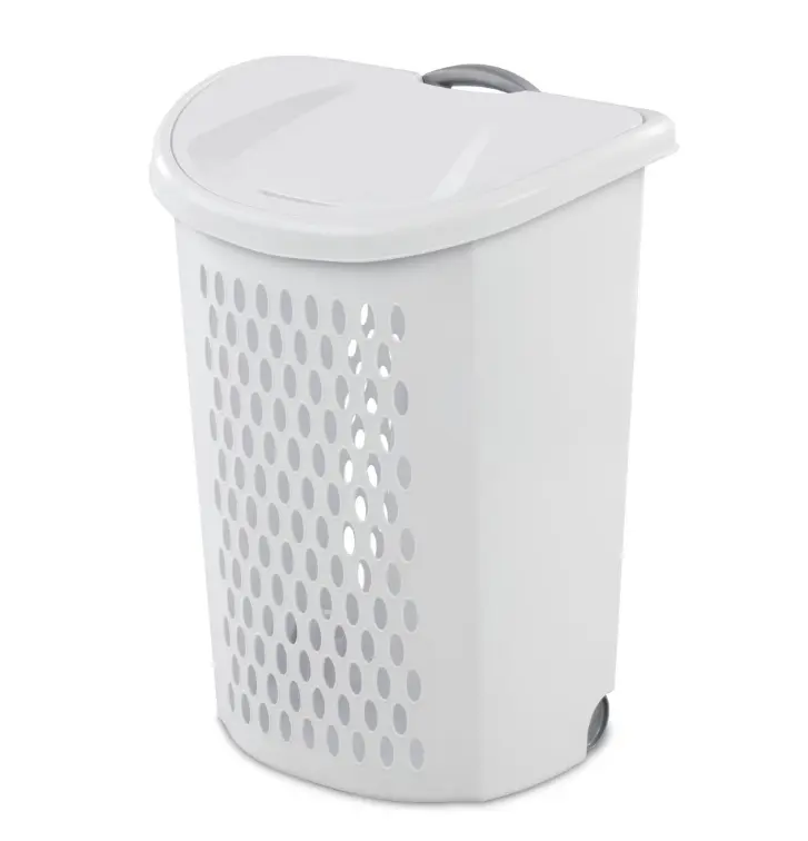 Ultra Wheeled Hamper Plastic Laundry Hamper with Handle for Easy Transport White with Perforated Design