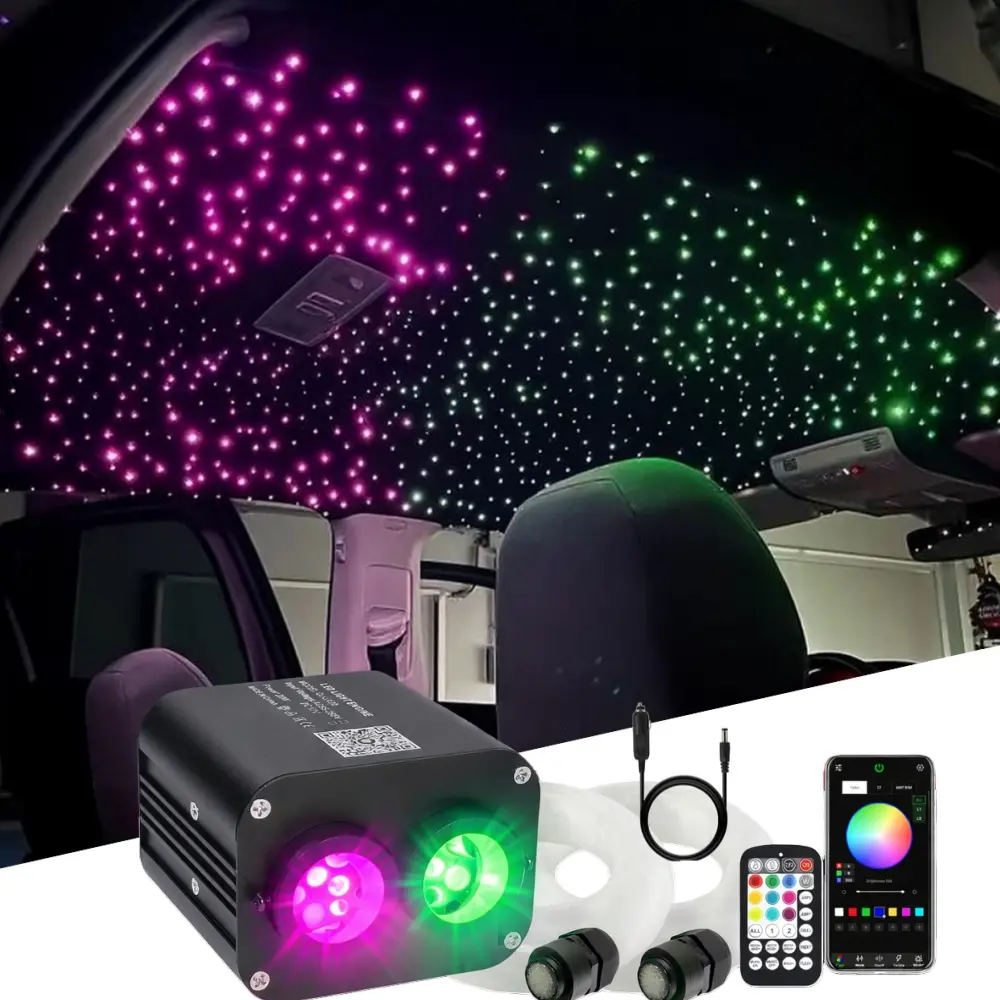 RGBW Dual-Color 1030-Piece Mixed Fiber Optic Bundle Starlight Headliner Kit, Car Interior Decorative Vehicle Lighting with App & Remote Control, Fade/Jump/Flash Modes