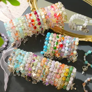 18/32pcs Mix Stackable Boho Bracelets Set - Mix A Set Multicolor Glass Beads, Butterfly/Heart/Star/Key Charms & Metal Chains Fashion Jewelry for Women Girls Party & Daily Gift