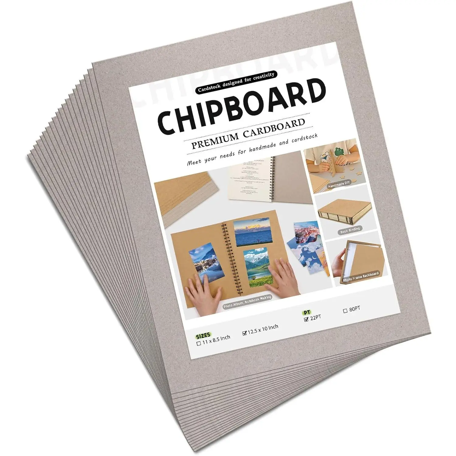 20 Chipboard Sheets 12.5 x 10", 22pt Book Board for Bookbinding, Cardboard for Crafts, Thick Chipboard and Sturdy  Board Thin Cardboard Sheets for DIY Projects, Packaging (Gray)