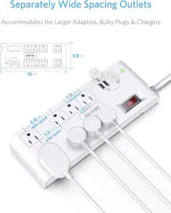 BESTEK 8-Outlet 6Ft Extension Cord Power Strip with 15A 1875W Surge Protector with 5V 4.2A 4 USB Charge Station,600J,Wide Spaced Outlet for Large Plug