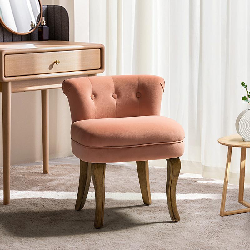 Hulala Moises Velvet Vanity Stool, Dressing Tufted Stool Chair with Solid Wooden Legs, Skin-friendly Velvet, Comfy Upholstered Backrest, Easy Assembly, for Bedroom, Living Room, Powder Room chair