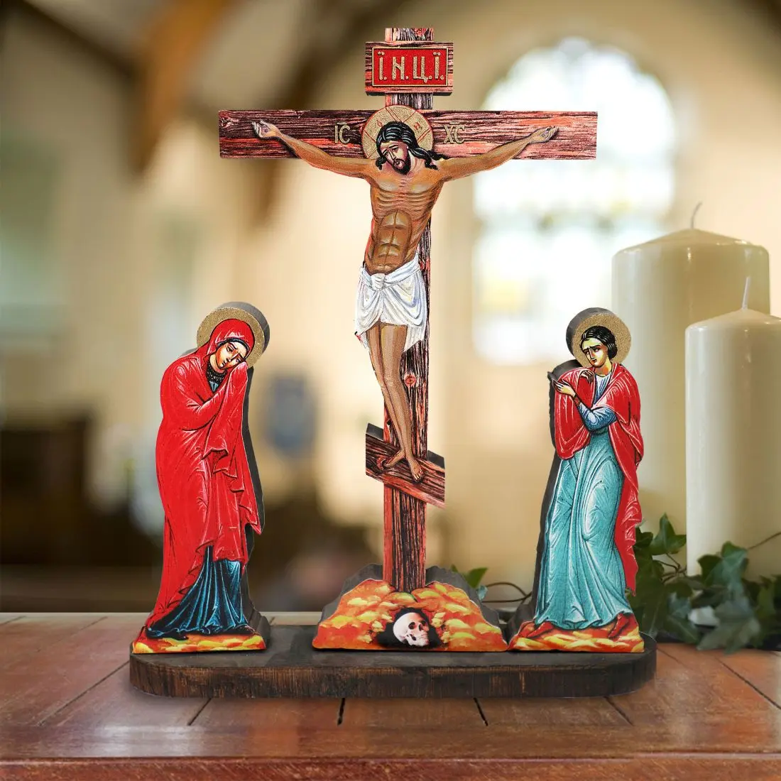G.DeBrekht 88159-36 Extra Large Wall-Mounted Wooden Cross - 36x31x9 in, Christian Christ Crucifixion Museum Icon, Handmade Craft Collectibles, Iconic Art Faith Home Decor, Church Gift