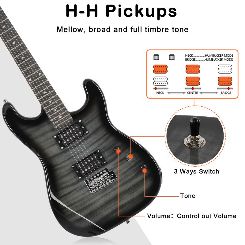 Electric Guitar Beginner Kit, Solid Body 39" Full Size Electric Guitar H-H Pick Up for Starter, with 20W Amp, Bag, Digital Tuner, Capo, Strap, String,Cable, Picks