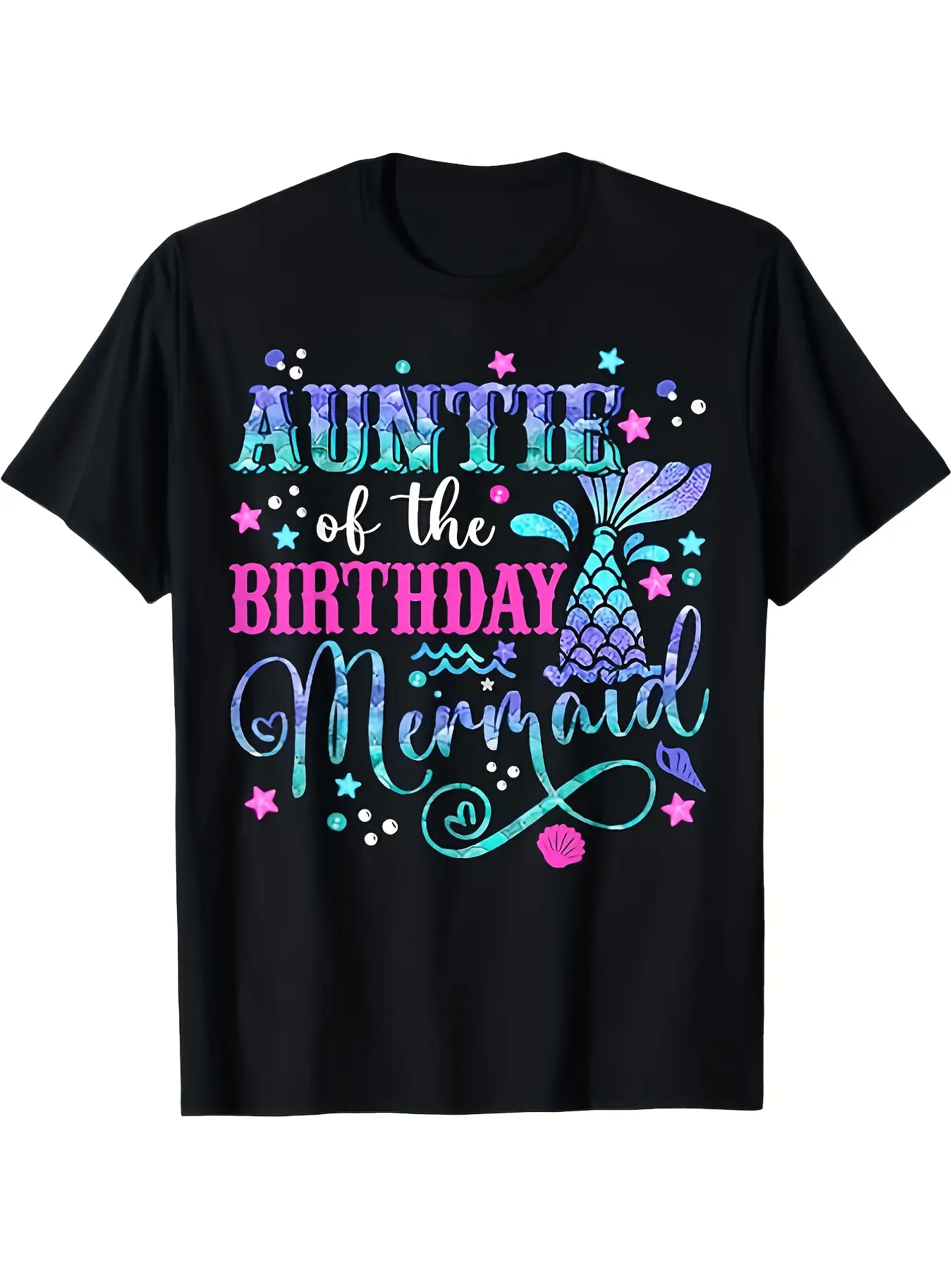 Men's  Women's Auntie of the Birthday Mermaid Fami unisex soft cotton short sleeve t shirt, vintage graphic casual tee for men women teens, perfect birthday holiday gift for camping travel gym daily street  wear