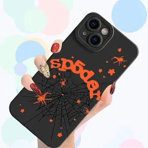 Trendy Orange Spider Design TPU Back Phone Case for iPhone 11 12 13 14 15 16 17 Pro Max Air & Samsung S21–S26 Ultra Plus FE, Shockproof Scratch-Resistant Soft Full Coverage Anti-Drop Protective Cover