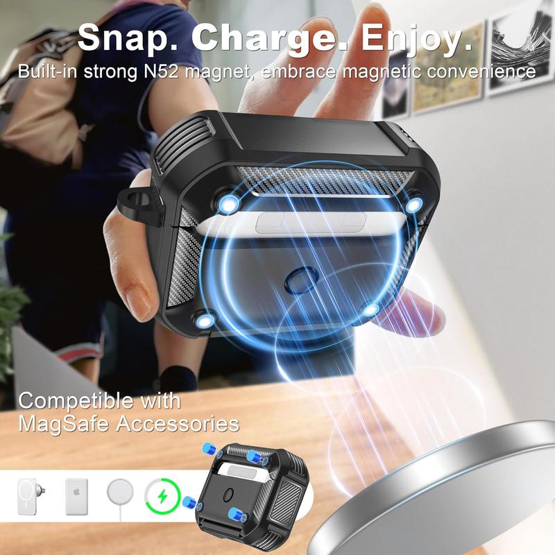 AirPods Pro 3 Generation Case Cover with Cleaner Kit, Military Hard Shell Protective Armor with Lock for AirPod Gen 3 Charging Case 2021,Front LED Visible,White