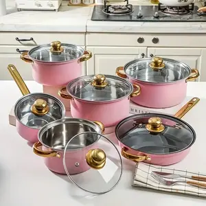 12-Piece Stainless Steel Cookware Set – 6 Pots & Pans with Matching Lids, Durable & Versatile for All Stovetops, Pink/Red