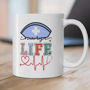 Colorful Nurse Appreciation Gift Mug with Medical Symbols 11oz Ceramic Coffee Cup for Healthcare Heroes Hand Wash Only Holiday Thank You Gift